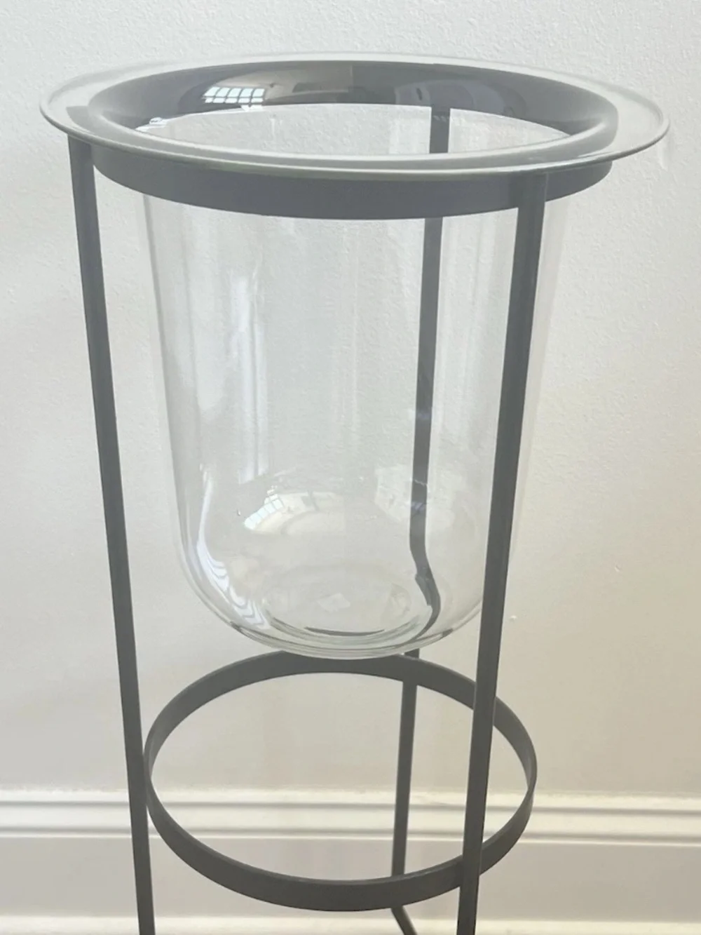 PartyLite Seville Glass Hurricane Candle Holder Black Wrought Iron Metal Stand